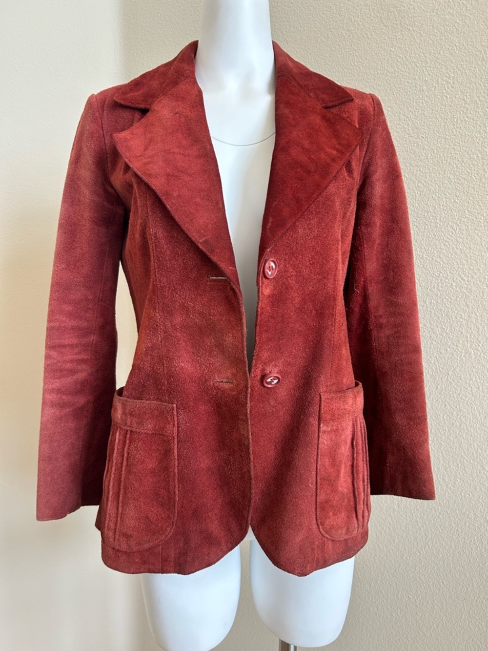 PBD International Vintage Suede Jacket Button Front Small Rusty Red Leather - Picture 5 of 5
